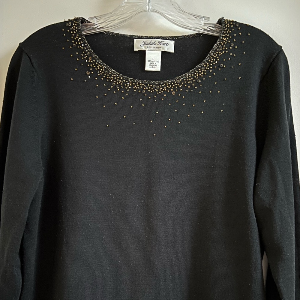 Judith Hart Collection Black Beaded Sweater  L